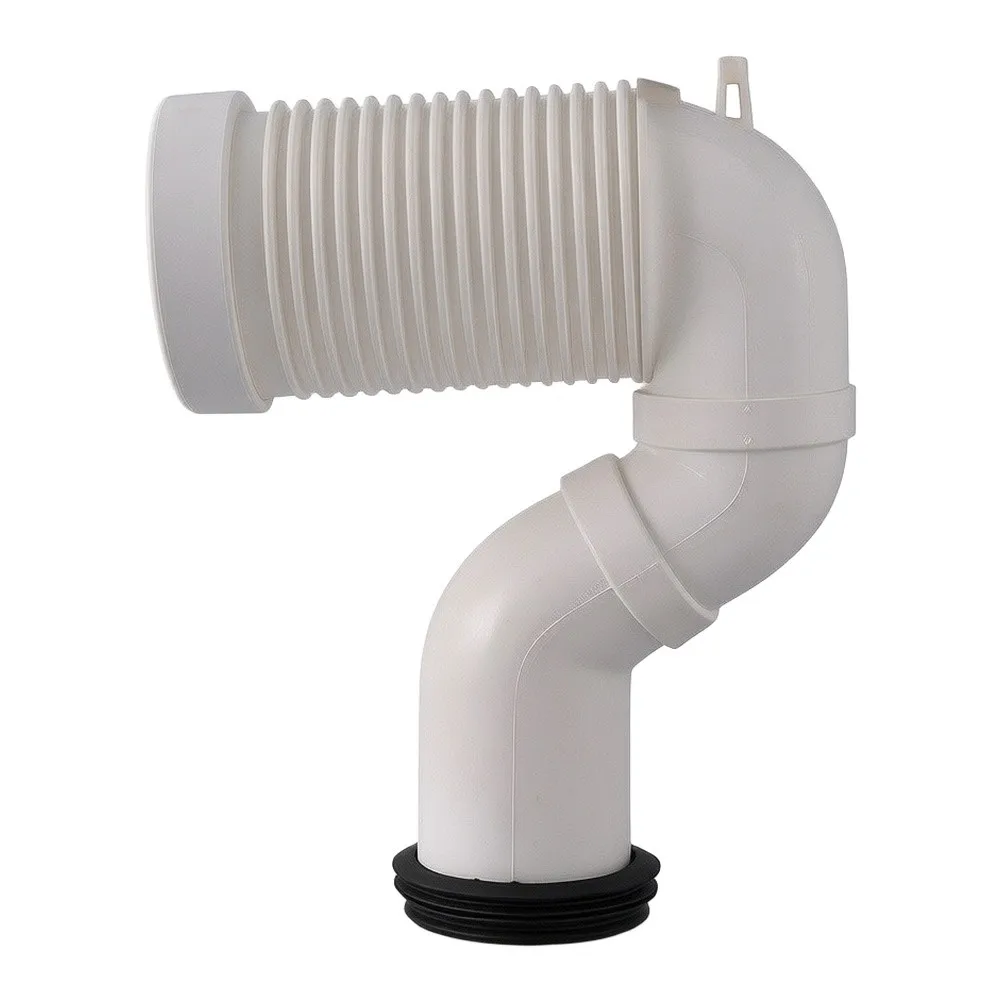 Adjustable Wall Hung Toilet Waste Pipe, 90 Degree Offset Connector For Wall To Floor Drain, ABS Flexible Discharge Elbow, White
