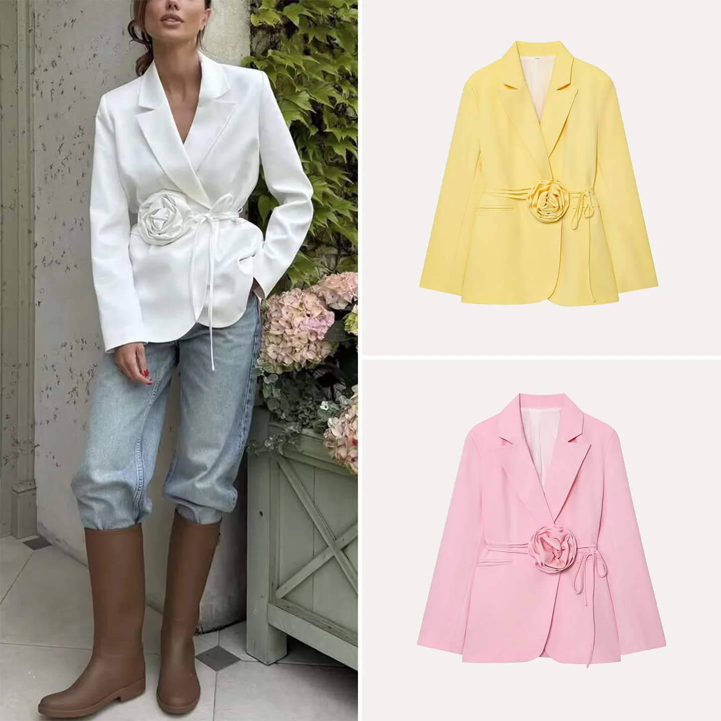 

2025 Autumn New Sle Women's Casual Versatile Daily Floral Tie Suit Jaet Faionable Ele Lady's Workwear