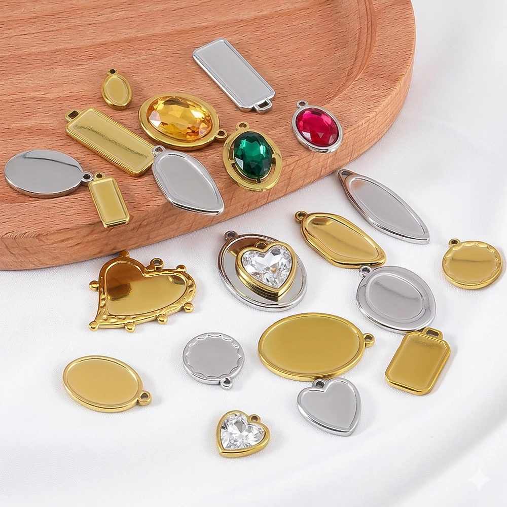 5pcs Stainless Steel Geometry Oval Frames Blank Bezel DIY Earring Geometric Heart Pendant Base Necklace Jewelry Making Wholesale