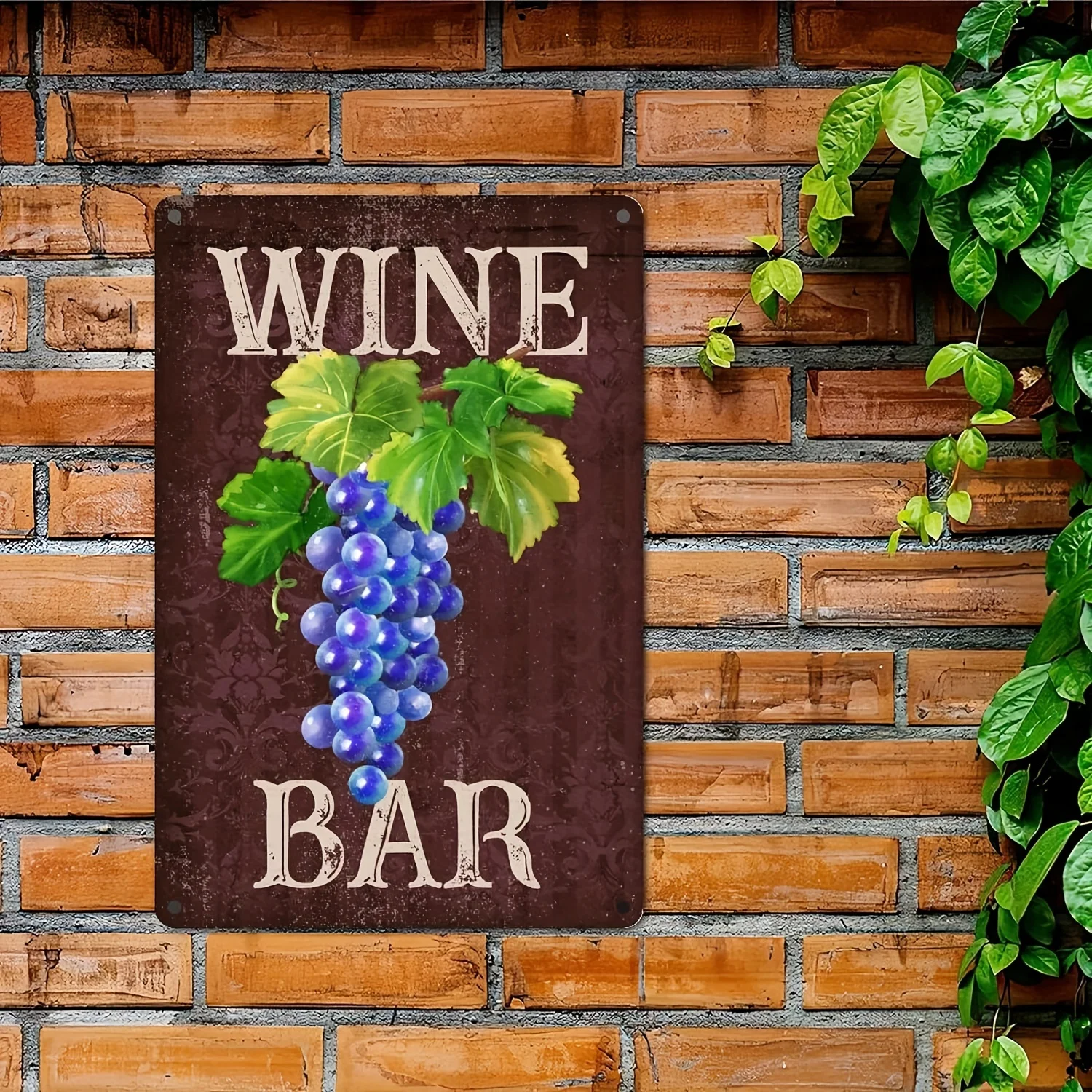 2D Flat - A Decorative 2D Flat Metal Sign Featuring a Grape Cluster, Ideal for a Wine Bar. This Vintage Rustic Wall Art