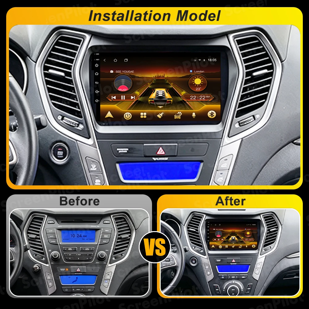 Android 16 For Hyundai Santa Fe 3 2013-2016 Car Radio Stereo Head Unit Multimedia Video Player GPS Navigation 2K QLED 9 Inch RDS