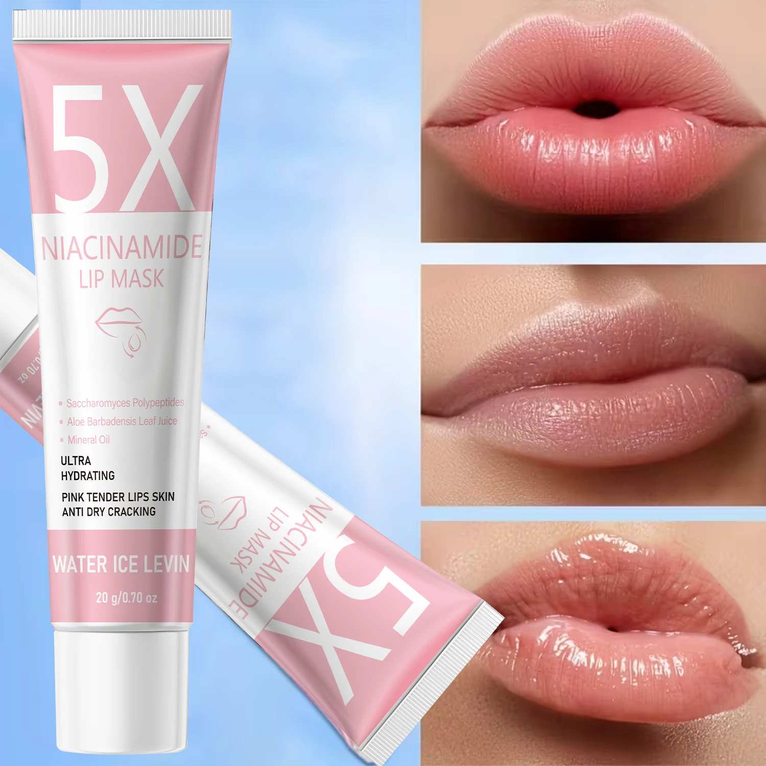 Niacinamide Lip Mask 20g with Hyaluronic Acid & Peptides - Ultra Hydrating Firming Lip Care, Anti Dry Cracking