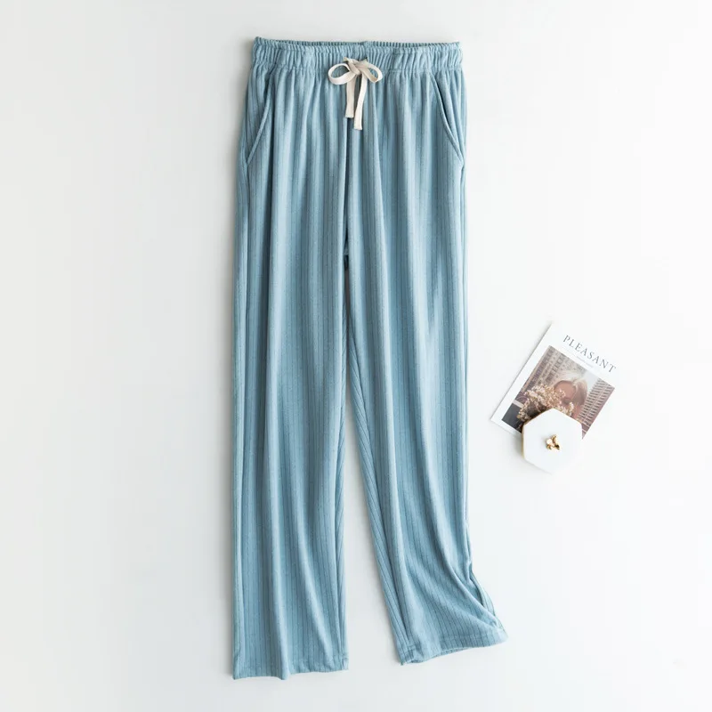 Calça casual de pijama reto solta feminina, pijama de malha, pijama confortável, roupa de casa, primavera e verão