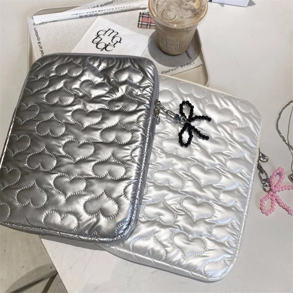 

PU Leather Pearl Tablet Storage Bag Puffy Design Heart Bowknot Love Bow Storage Bag Shockproof Large Capacity Laptop Sleeve