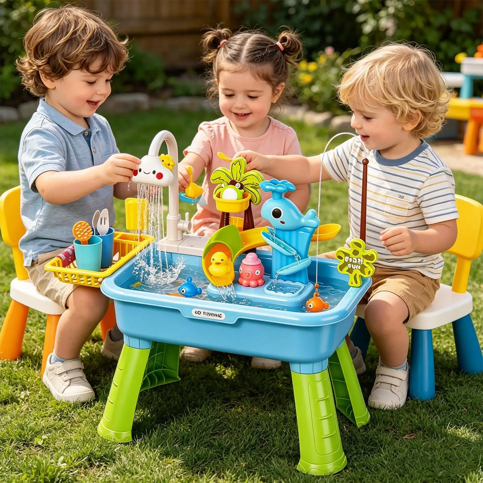 Play Sink Battery Powered Funny Faucet Water Table Electric Educational Play Toys for Boys Girls Home Backyard Daycare Nursery