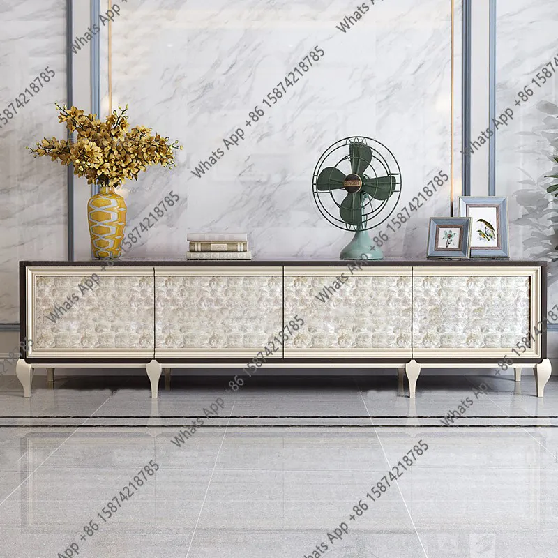 American solid wood TV cabinet, post-modern simple light luxury shell TV cabinet, living room champagne classic locker