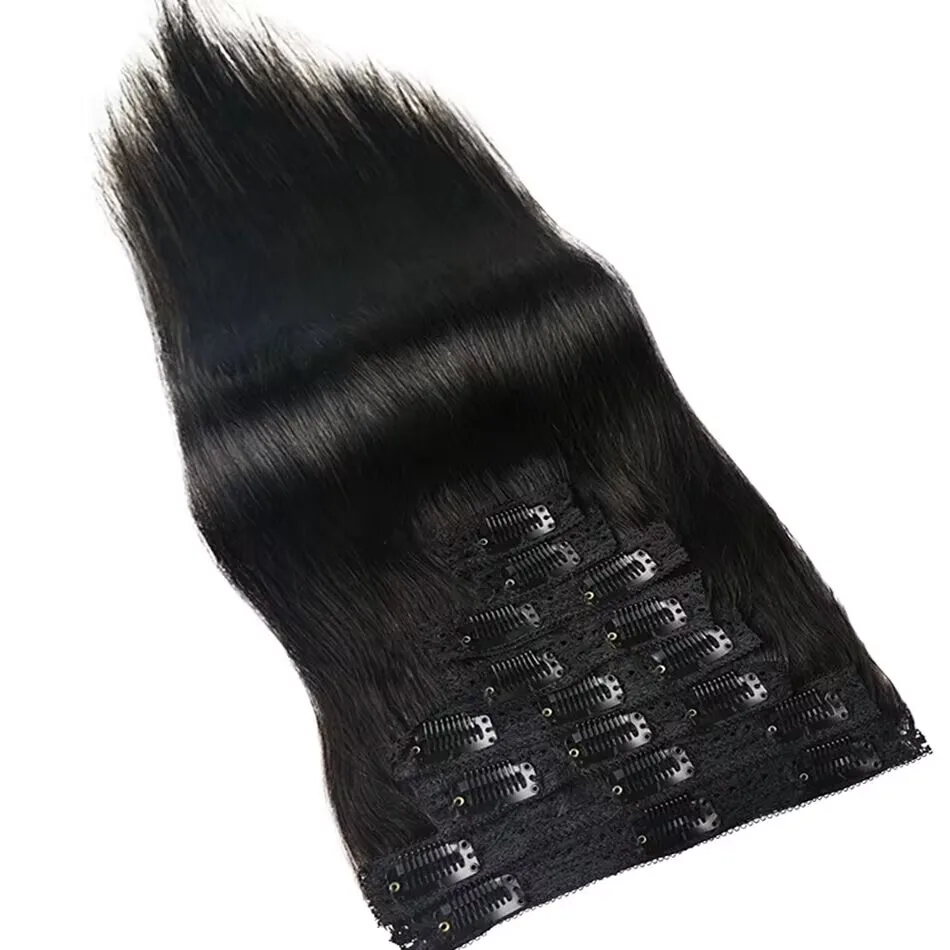 Clip Ins Estensioni dei capelli umani brasiliani diritti senza soluzione di continuità 10A Capelli umani vergini brasiliani 8 pezzi Clip nelle estensioni 120 g/pacco