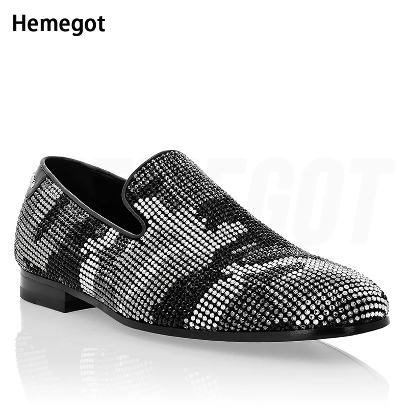 

Men Bling Bling Rhinestones Flat Loafers Leisure Shoes Crystals Black White Silver Leisure Shoes Male Comfortable Casual Shoes