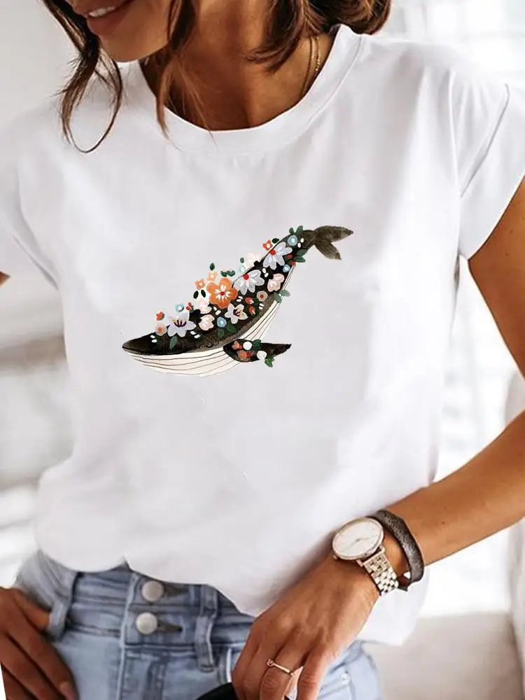 

Fashion Women Female Short Sleeve Casual T-shirts Flower Watercolor Trend 90s Clothes Summer T Clothing Print Graphic Tee