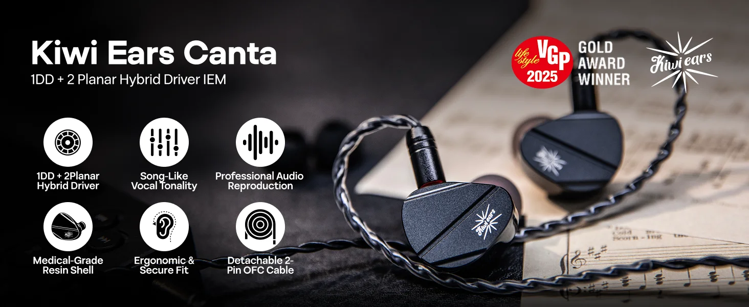 Kiwi Ears Canta 1 Dynamischer Treiber + 2 Planar-Treiber Hybrid-Konfiguration IEM-Kopfhörer mit Professioneller Audio-Wiedergabe – Detail 1