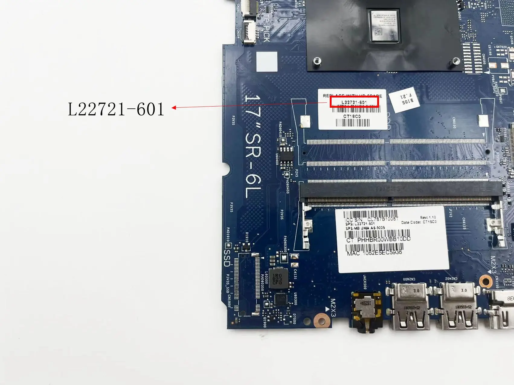 Per la scheda madre del Notebook HP 17-CA 17Z-CA DDR4 A6-9225CPU L22721-601 DUMBLEDO-6050A2985501-MB-A01(A1)-6L 100% Test funziona bene