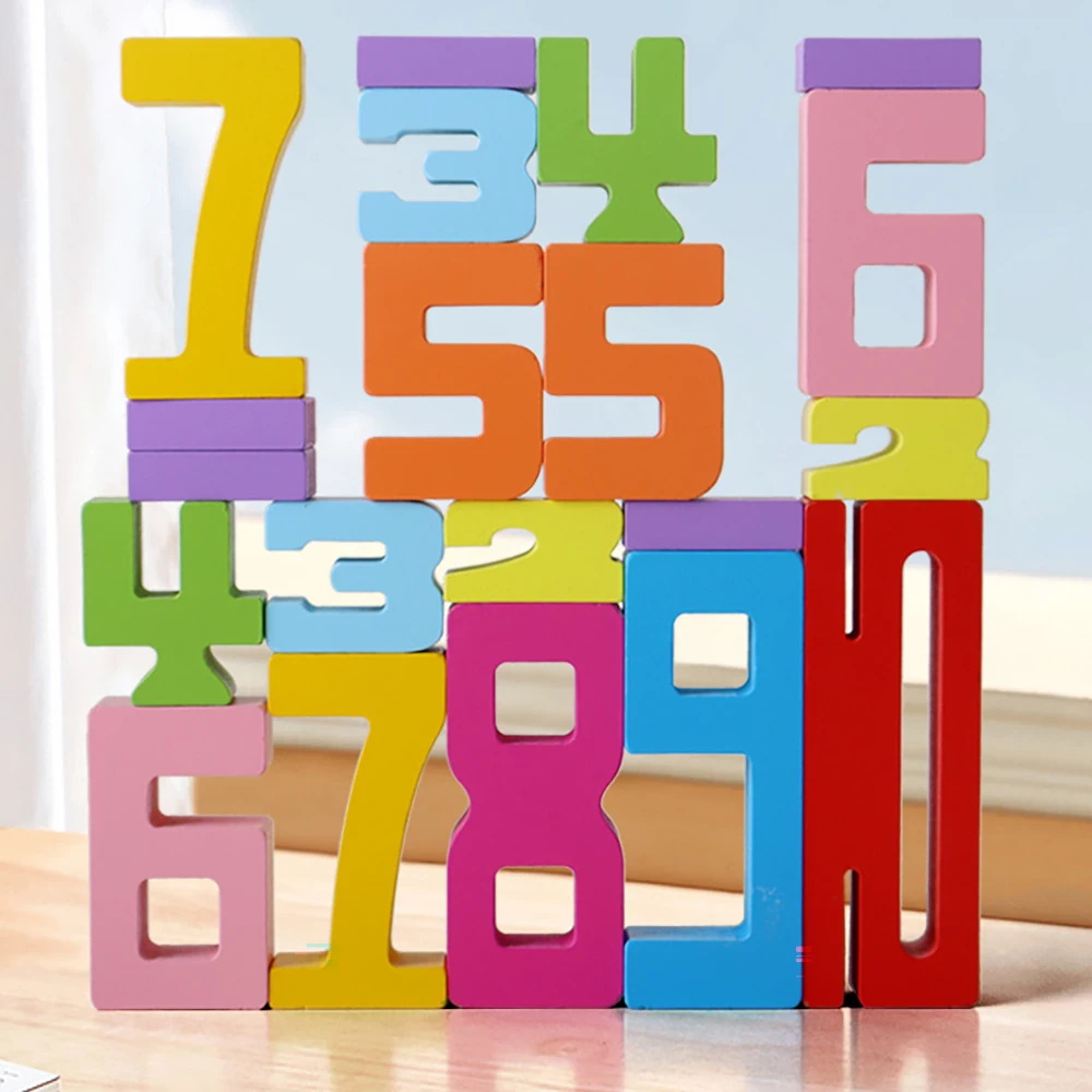 Blocchi di costruzione con numeri in legno, gioco di equilibrio puzzle digitale precoce Gioco sensoriale per giocattoli educativi per l'apprendimento prescolare