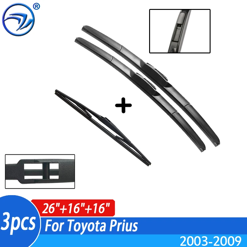 Wiper Front + Rear Wiper Blades Set Kit For Toyota Prius 2003-2009 2008 2007 2006 Windshield Windscreen Rear Window 26