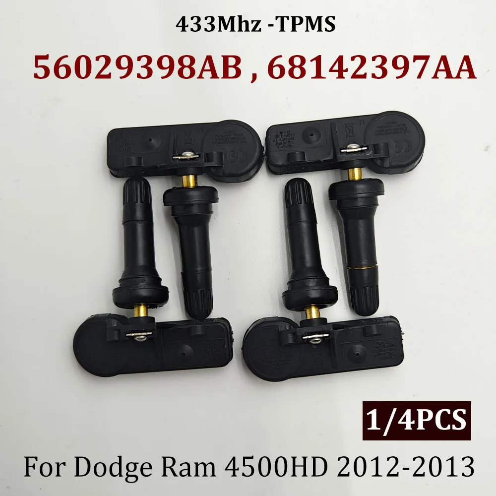 1/4 adet 56029398AB 433Mhz TPMS lastik basıncı sensörü Dodge Chrysler için 300 Jeep RAM Fiat 500 68142397AA 68241067AB
