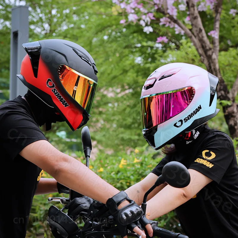 New SOMAN Motorcycle Racing Helmet Men Women 4 Seasons Locomotive Riding Electric Vehicle Couple Safety Helmet SM973