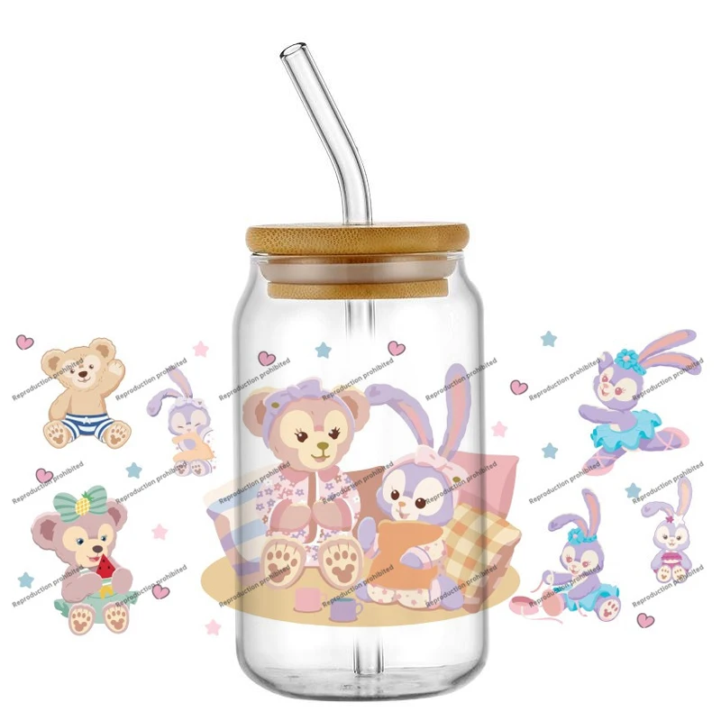

Hot Sale Disney StellaLou Stickers 16oz Glass Cup Decal Waterproof DIY Custom Creative Gift Wrap