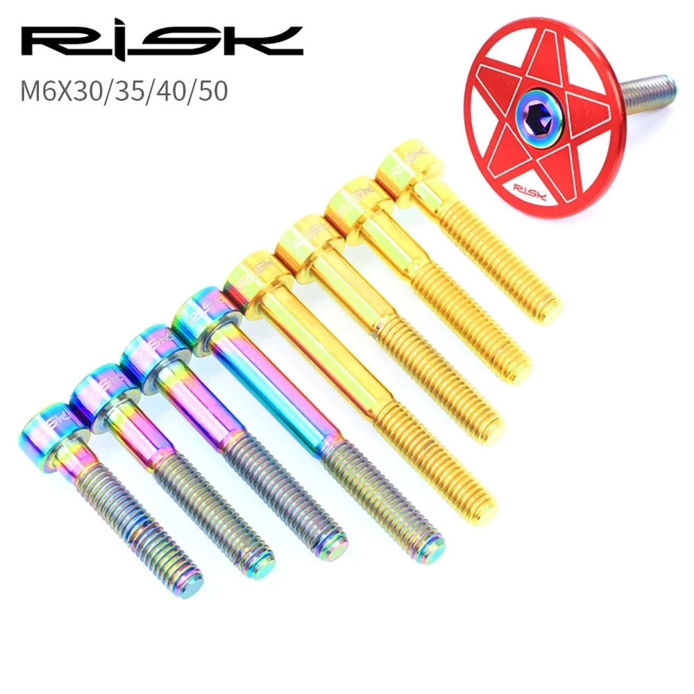 RISK MTB Road Bike Headset Stem Cap Fixing Bolts Countersunk Screw For Star Nut Titanium Alloy M6x30/40/50mm