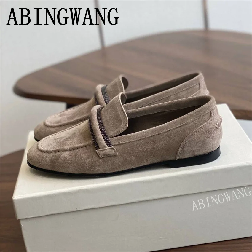

Casual Fashion Women Flat Loafers Shoes Suede Leather Round Toe Slip-on Spring Summer Outside Walking Shoes For Women
