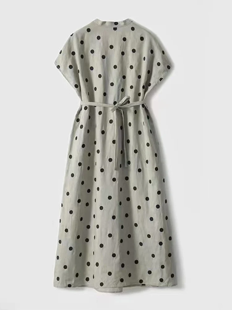 Fashion Ladies Sundress 2024 New Summer High Quality Short Sleeve V-Neck Vintage Polka Dot Midi Dress for Women Vestido Feminino