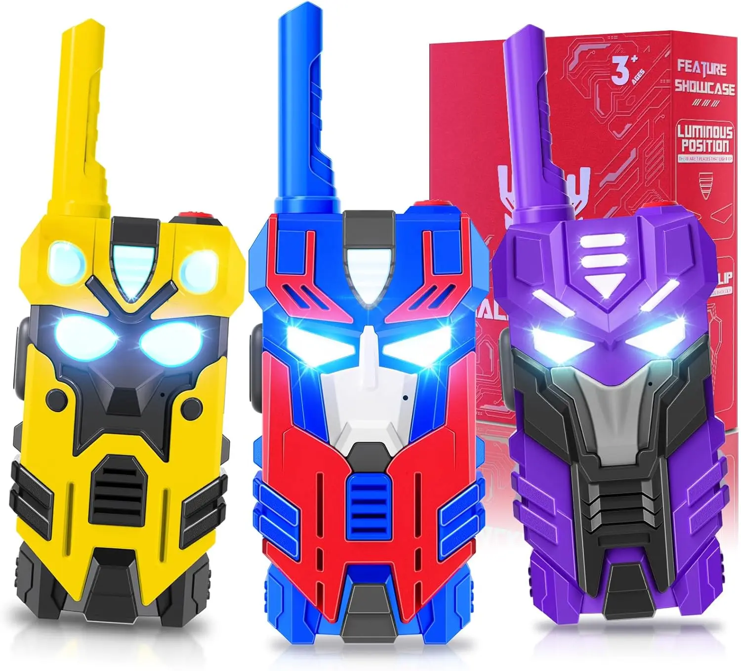 

3-Pack Walkie Talkies with Light-Up Eyes, 2500 FT Range for Outdoor Camping and Birthday Gifts