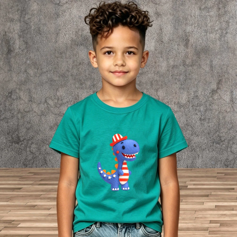 

Child Boys Summer Casual Dinosaur Print Cotton Short Sleeve Basic T-shirts