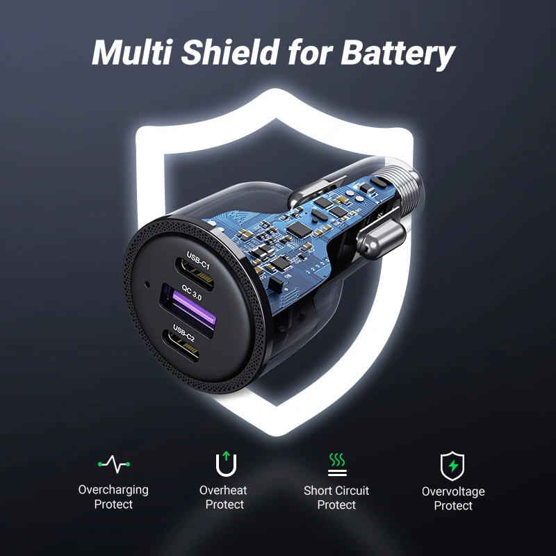 Ugreen 69ワット車の充電器usbタイプcデュアルポートpd qcのための急速充電ラップトップ電話充電器iphone 14 13 12プロサムスンxiaomi