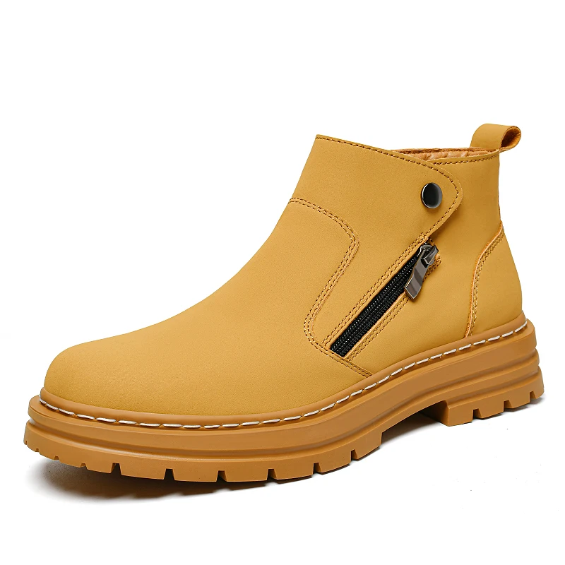 

Big Size 49 50 British Style Ankle Boots With Zippers For Men Women Couples Winter Plush/Non-Plush Two Options