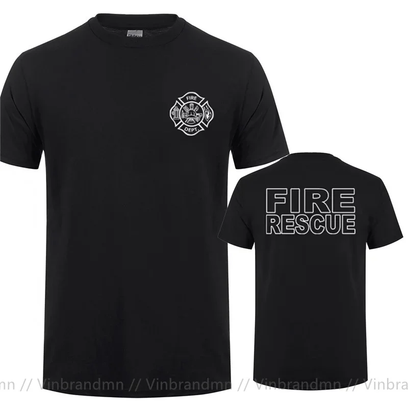 Double-Side Prints Fire Rescue Firefighter T Shirt Men Fireman T-shirts Short Sleeve Male Cool man Graphic Tops tshirt