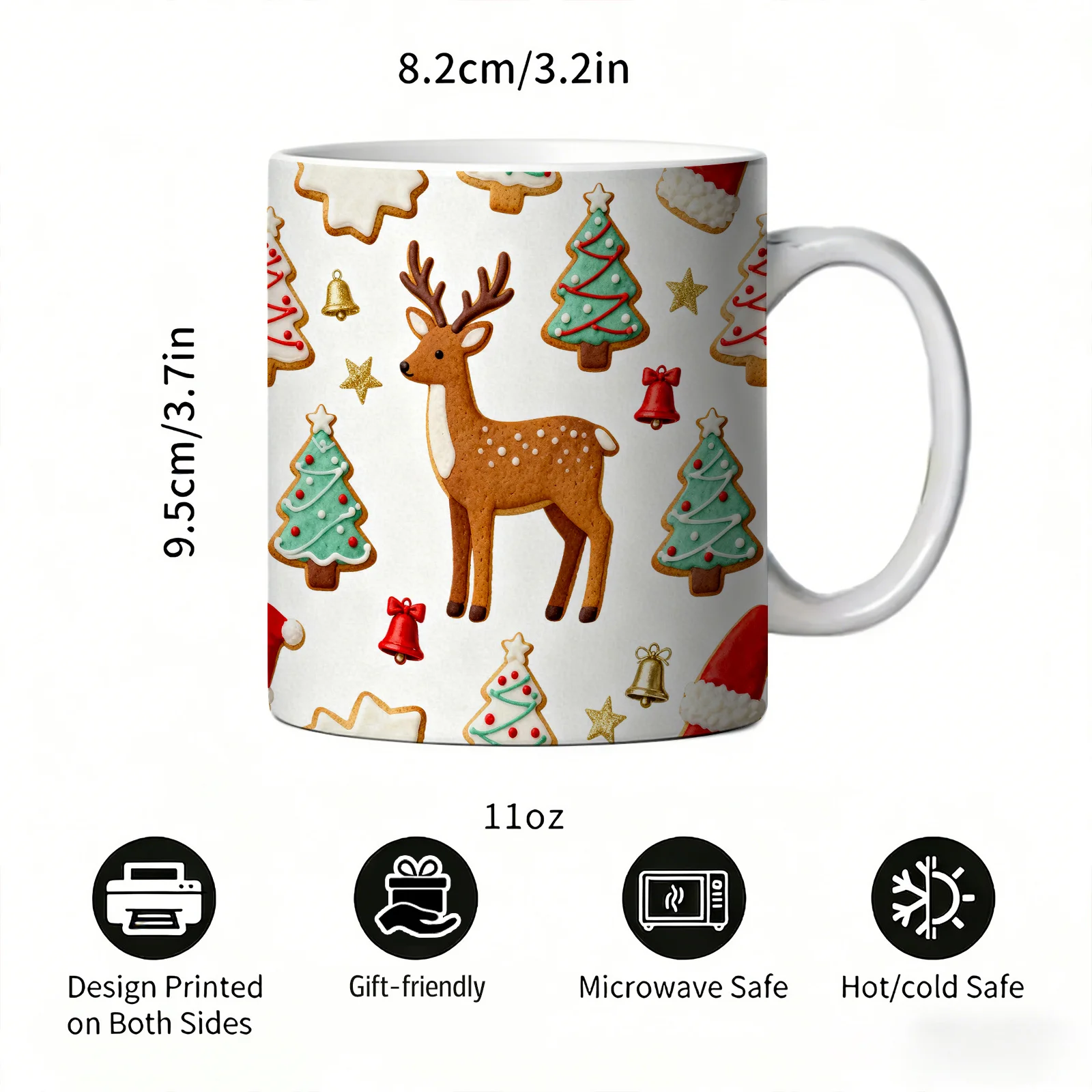 1pc Christmas-Themed Ceramic Coffee Mug with Double-Sided Pattern Design, Reusable, Easy to Hand Wash, 11Oz Stylish Cup for Home Decor Or Office Use, Ideal Gift for Friends