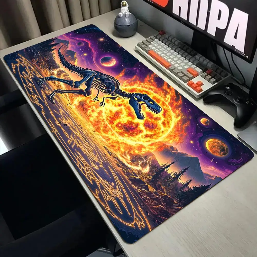 Mouse Pad XXL com Estampa de Esqueleto de Dinossauro Rugoso, Borda Costurada, Antiderrapante de Borracha, Tapete para Teclado Gamer, Tapete para Jogos
