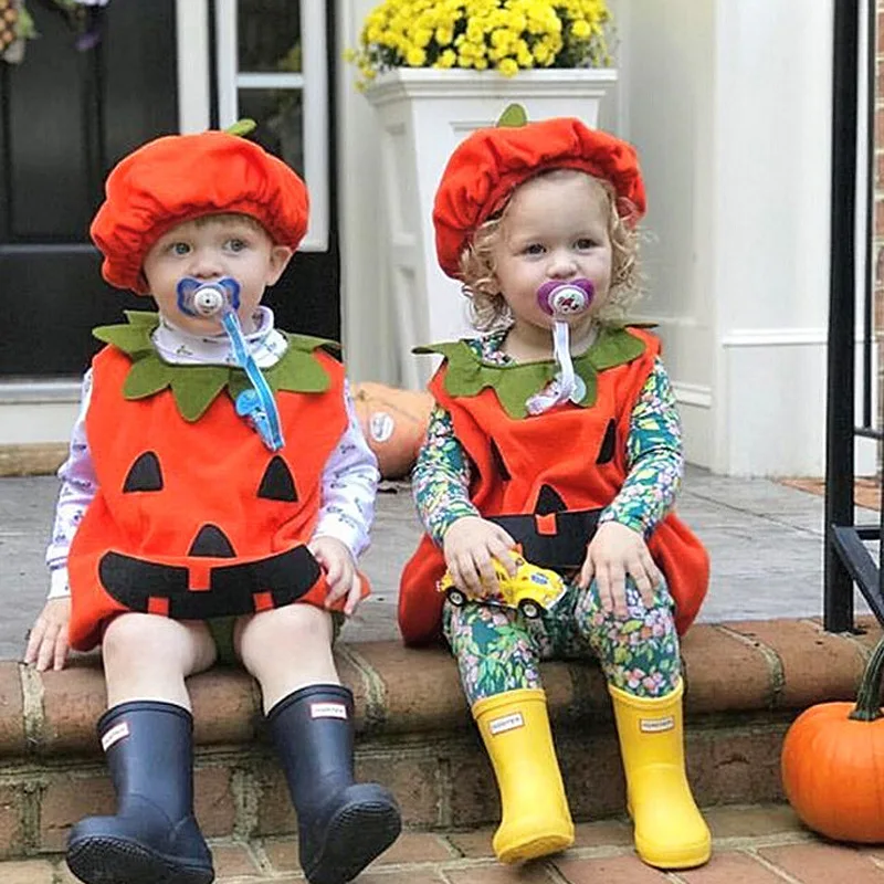 Baby kids Costume Pumpkin Romper With Hat Boys Girls Cosplay One-Piece Infant Summer Casual Halloween Jumpsuit 0-5 Years 2024