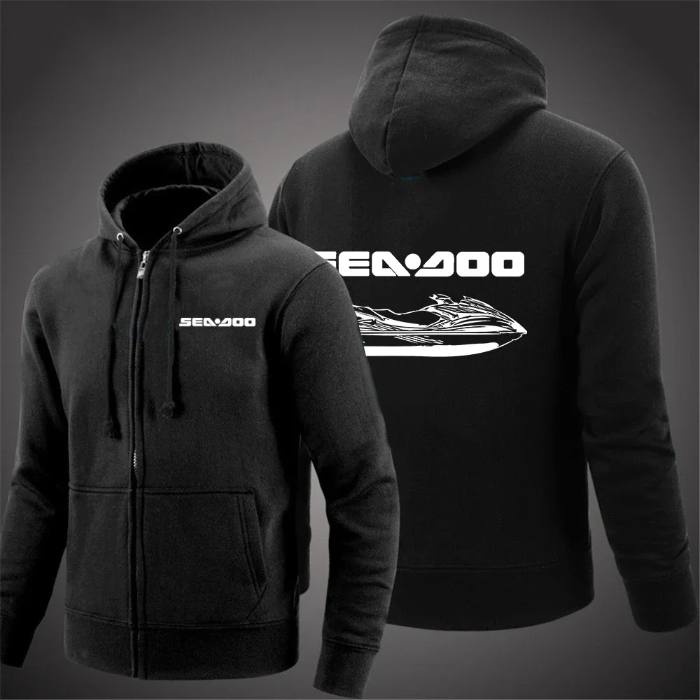 2024 Sea Doo Seadoo Moto Logo Print Spring Autumn Men's Popular Hooded Long Sleeve Drawstring Zipper Solid Color Casual Hoodies