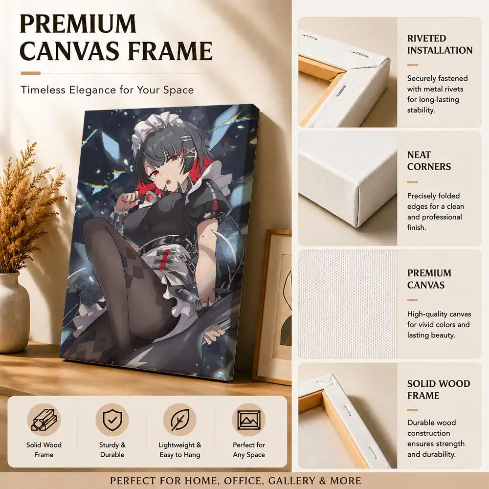 Game ZZZ E-Ellen Joe Zenless Zone Zero Framed Wall Painting Canvas Art Poster with Solid Wood Frame for Living Room Home Decor