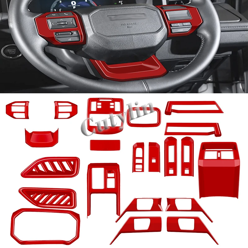 

Накладки на дверные ручки, кнопки стеклоподъемников и панель переключения передач (красные, ABS) для Toyota Hilux Travo 2026-2027 (правый руль)