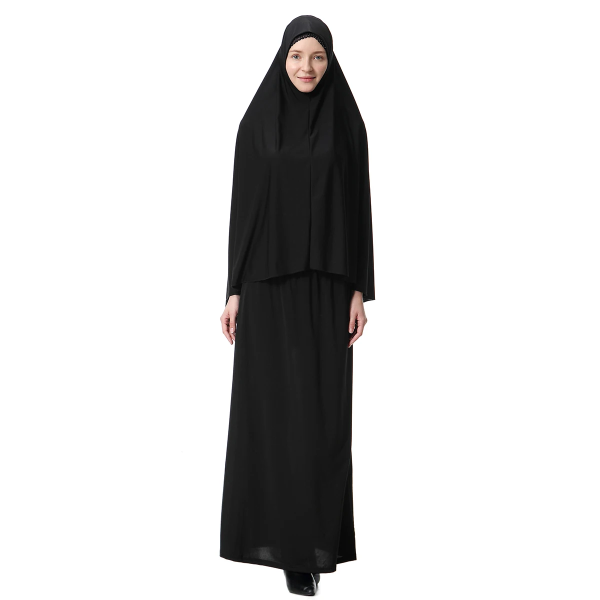 Muslim Women 2 PCS Solid Color Long Hijab Abaya Ankle Length Arab Lady Modest Tube Skirts Prayer Ramadan Eid Clothes