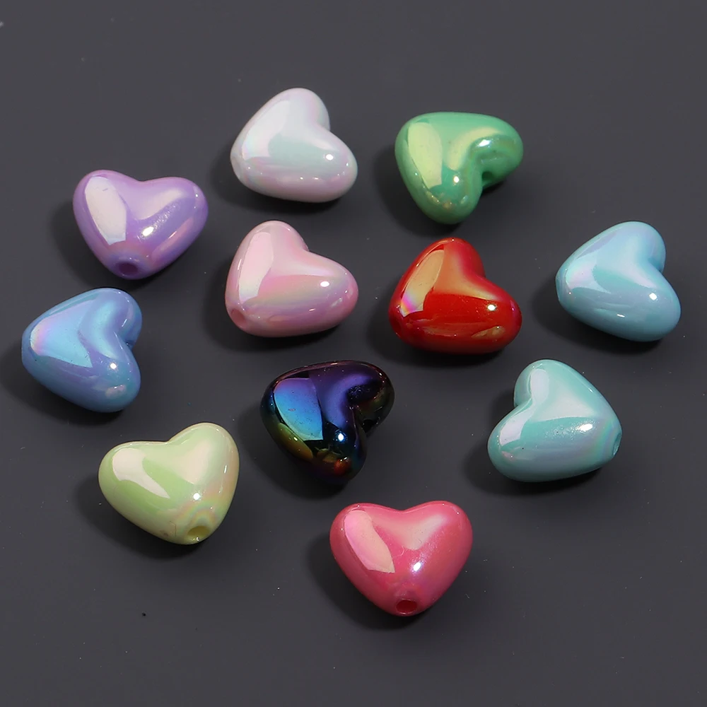 50 Stück/Set Glänzende Herz-Acrylperlen, farbig beschichtet, lose Zwischenperlen für Schmuckherstellung, DIY Schlüsselanhänger, Armband-Zubehör – Detail 2