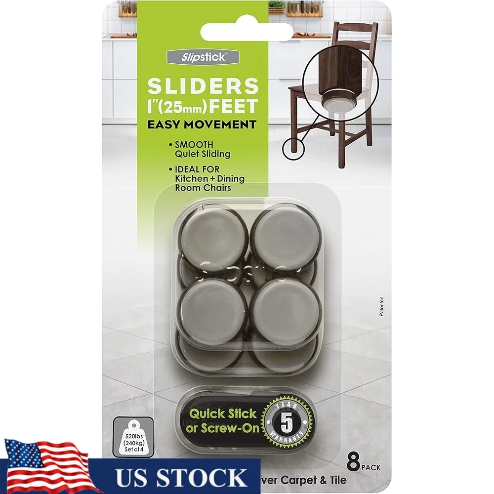 

1 Inch Floor Protector Chair Glides Furniture Slider Feet Set of 8 Self Stick or Screw On Hard Floors Carpet