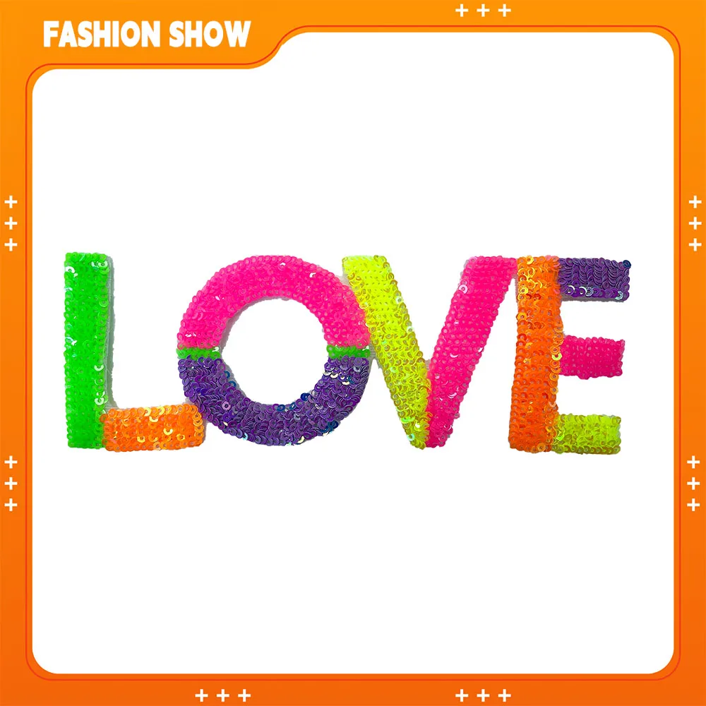

Love Letter Sequin Patch, Ironable Embroider Patch, Clothing and Hat DIY Decoration, Shiny Cloth Patch, Fashionable Personalized Accessories