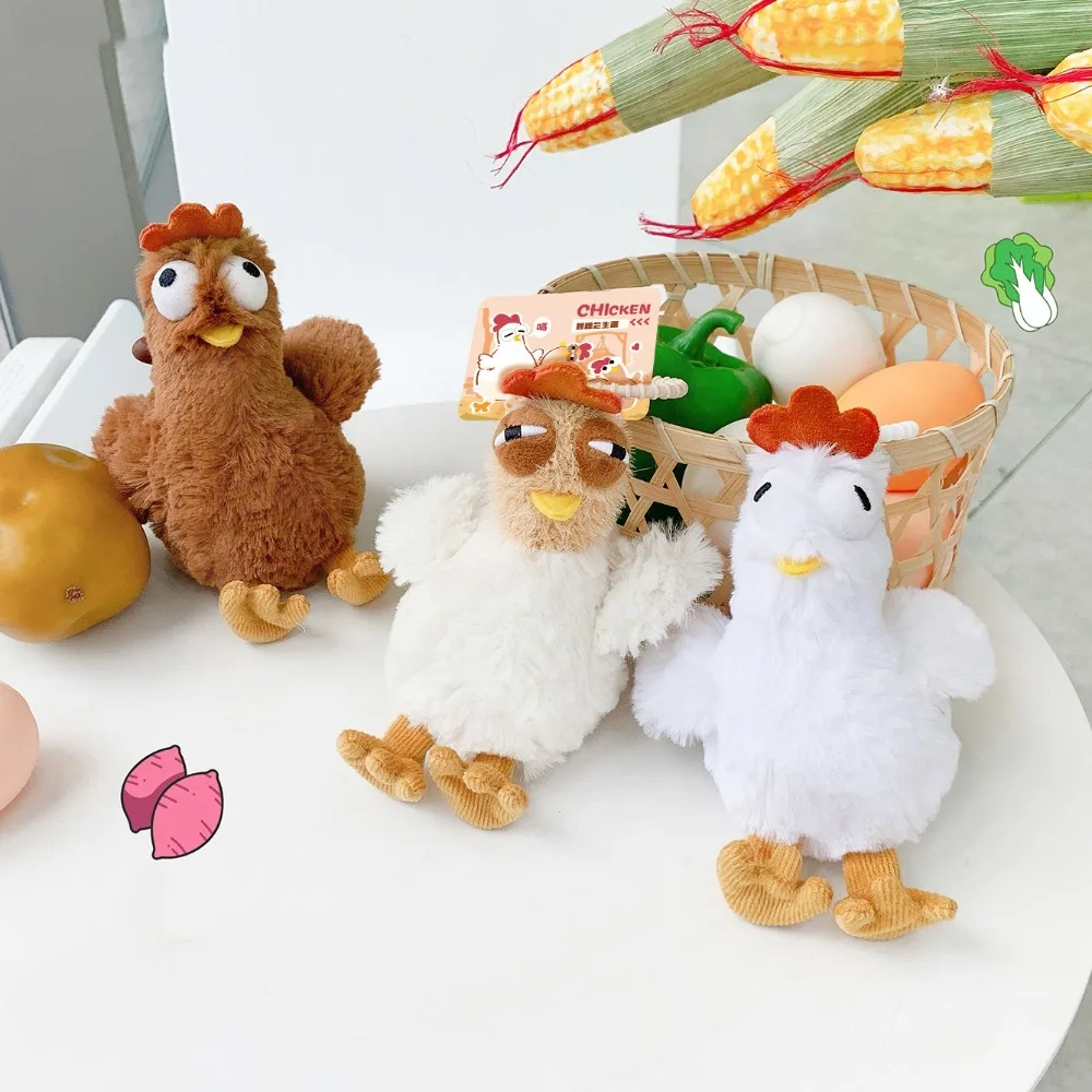 Rubber Plush Chicken Keychain Cartoon Doll Hens Key Ring Metal Simulation Egg-laying Animal Key Holder Release Stress