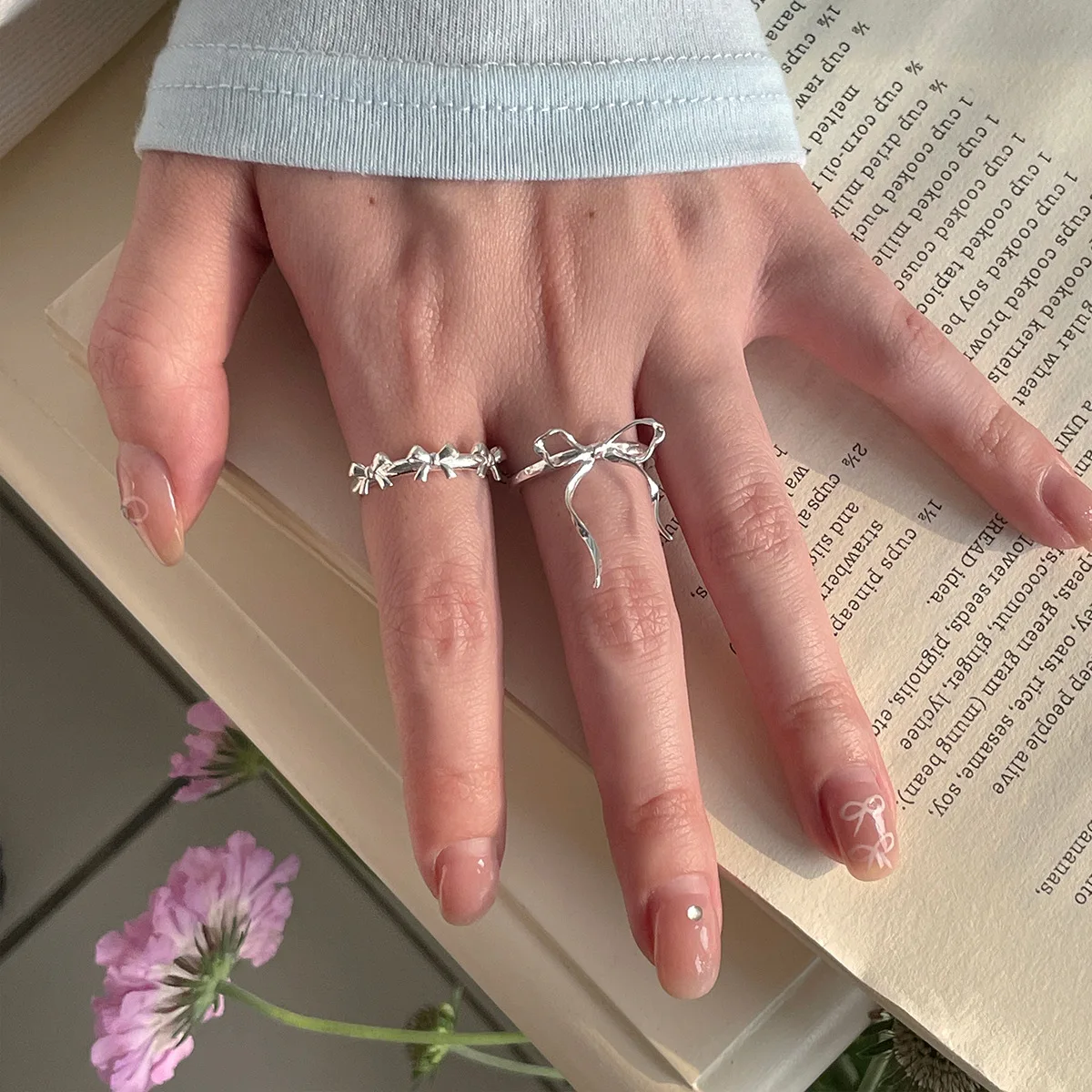 Women's Adjustable Silver Color Geometric Bowknot Ring
