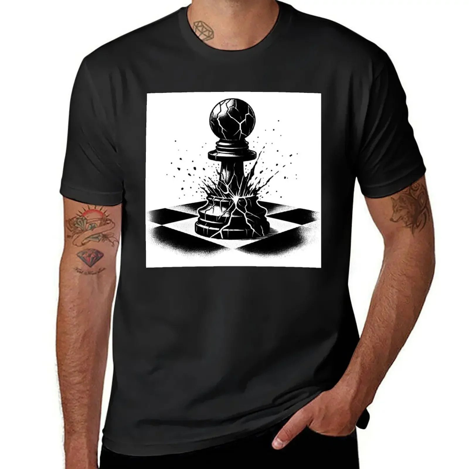 

Pawn in burnout, exploding on chessboard T-Shirt plain plus size clothes kawaii clothes designer t shirt men