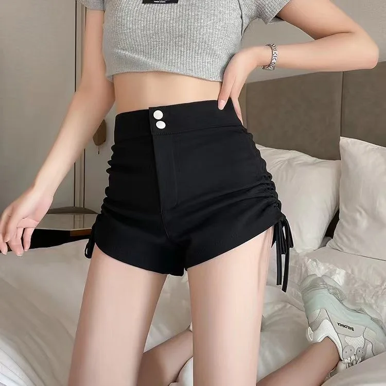 Black plus Size Women's Suit Shorts High Waist Slimming A-Line Tight Elastic Hot Pants Summer Thin Wide Leg Commute Style