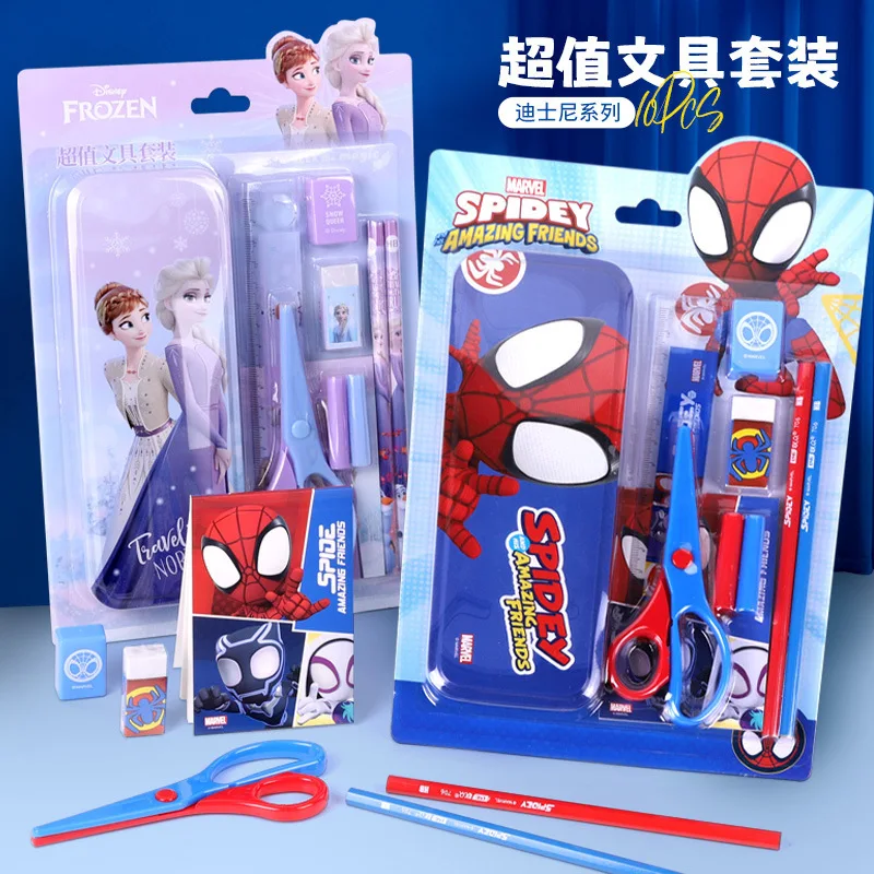 Disney Spiderman Sofia Stationery Set Mickey Minnie Pencil Eraser Pencil Case Scissors Student Learning Tool School Supplie