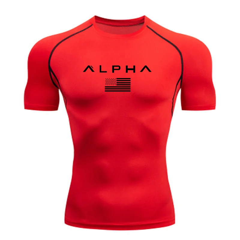 Men's running compression T-shirt, short-sleeved sports gym fitness sweatshirt, jogging alpha top