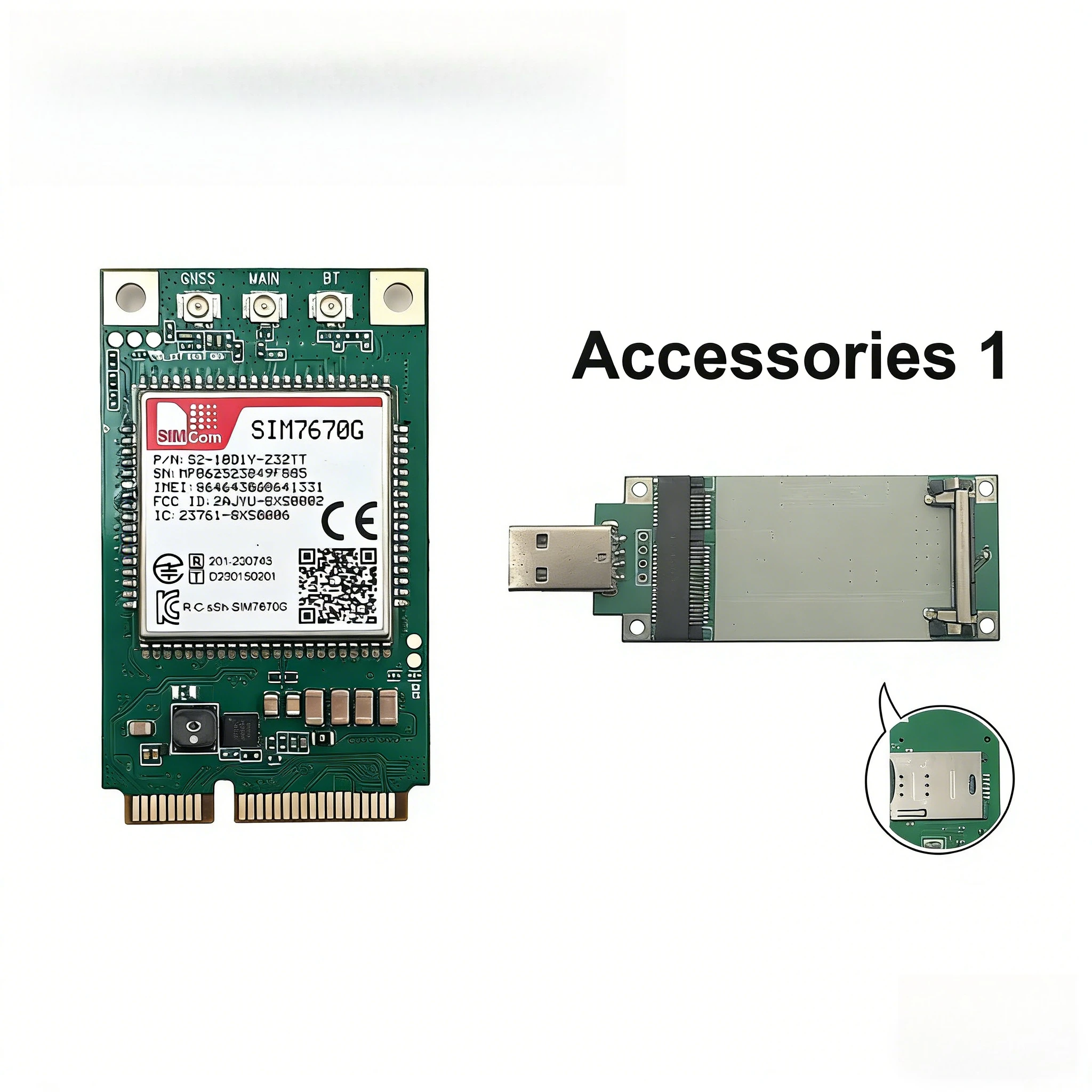 SIM7670G MINI PCIe LTE Cat1 4G Module Global Version SIMCOM GPS/SIM Slot Optional With Transfer Board & Antenna