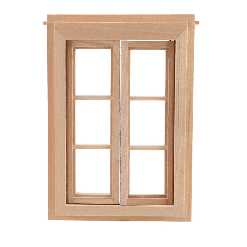 AC52-3X 1:12 casa de muñecas en miniatura, doble ventana, marco de madera de 6 paneles y placa de vidrio, casa de muñecas, accesorios de doble ventana DIY