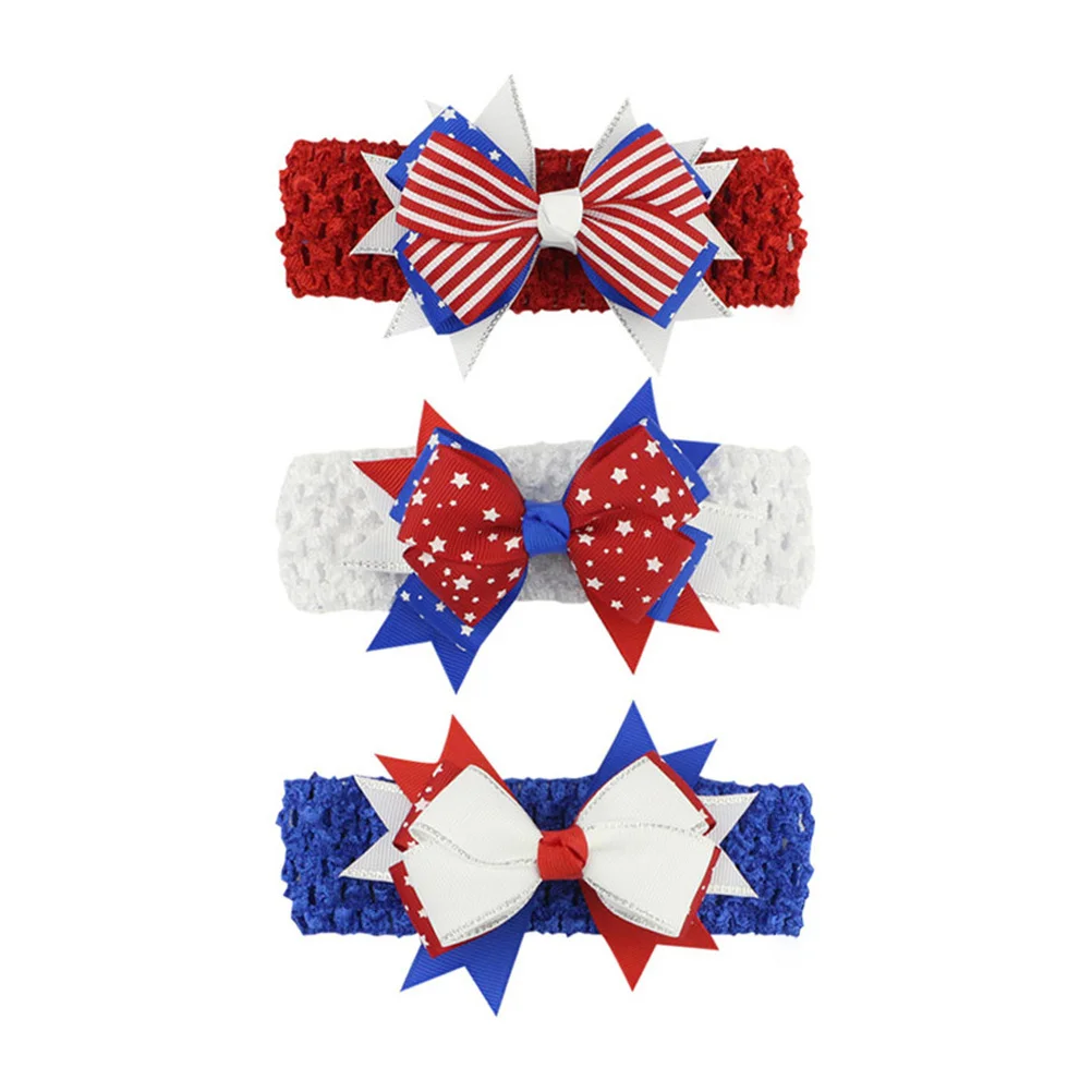 3 pezzi fascia per capelli per bambini fasce per capelli con fiocco morbido leggero confortevole rosso bianco blu puntelli per foto per il Giorno dell'Indipendenza della festa