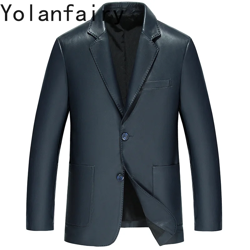 

YOLANFAIRY Top Quality Real Sheepskin Leather Jackets Man Slim Suit Coat 100% Genuine Leather Jacket Men Casual Business Wear