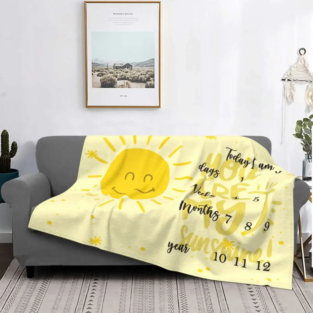 Baby Millstone Blanket Sunshine Cartoon Pattern Infant Photo Props Blankets Boy Girl Calendar Throw Blanket for Home Bedspread