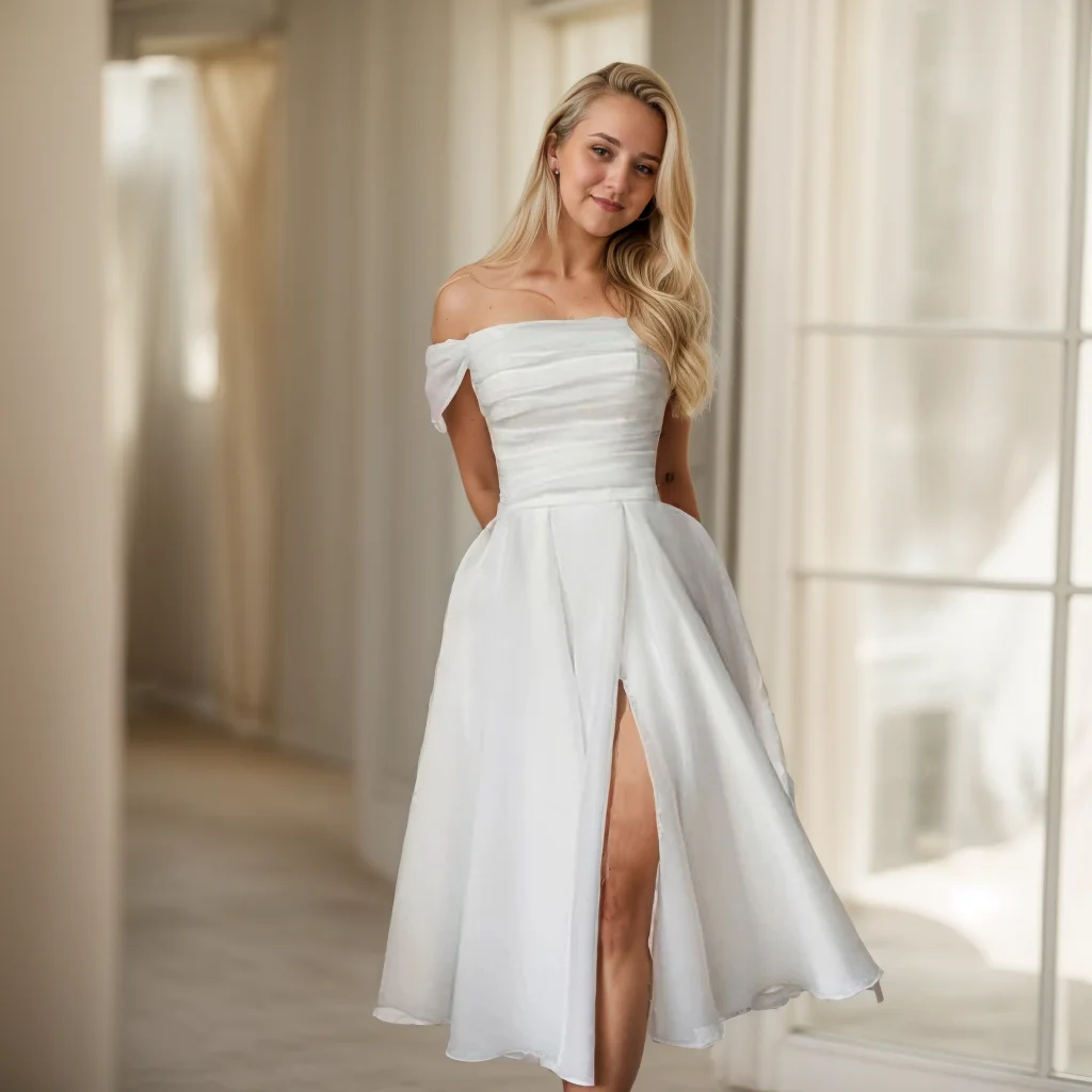 Personalizado branco plissado vestido de casamento sem alças elegante vestidos de noiva simples comprimento do chá vestido de casamento mae da noiva